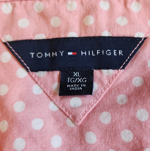 Tommy Hilfiger XL pink short sleeve white polka dot button-down shirt - Picture 4 of 8